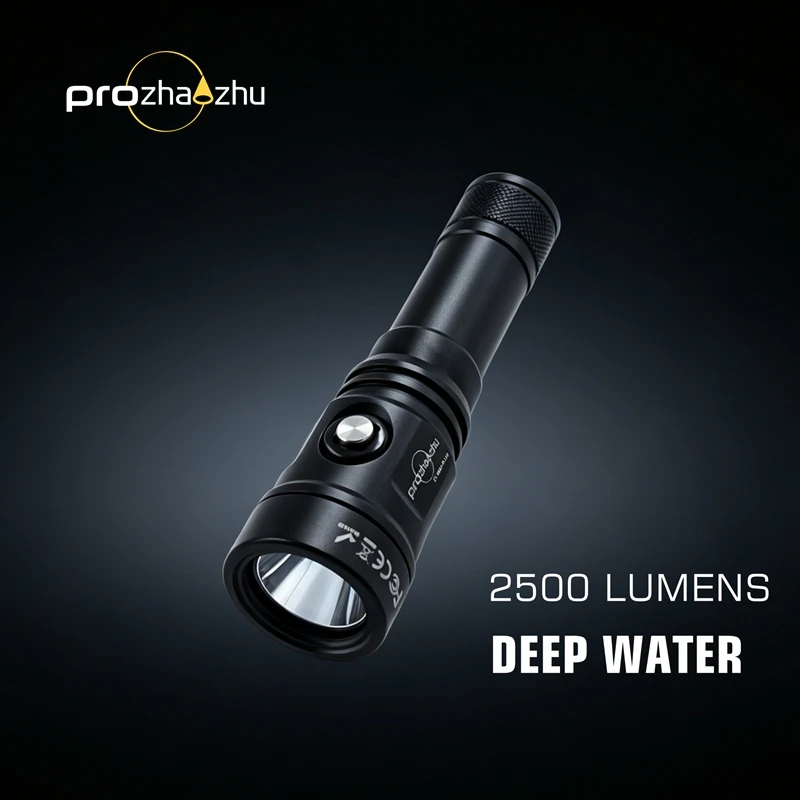 PROZHAOZHU DL-B50-PLUS Black Diving Flashlight 2500 Lumen USB-C Waterproof IP68 100M Underwater Dive Light