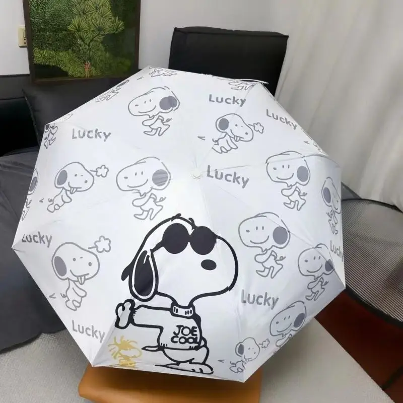 New Kawaii Miniso Snoopy Automatic Sunny Rain Dual-Use Version of The Lovely Simple Folding Sunscreen Uv Protection Umbrellas