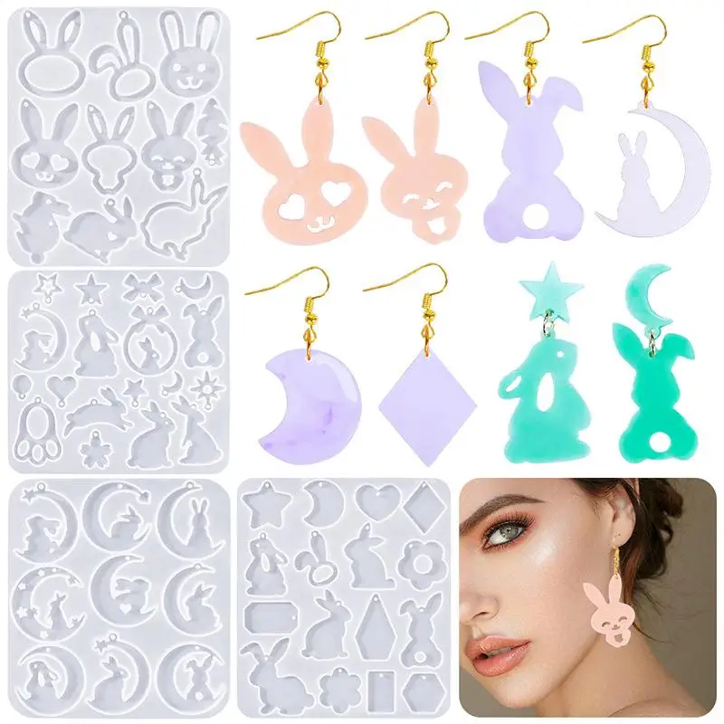 [YU]Easter Bunny Easter Egg Hollow Pattern Earring Pendant Silicone Mold Mould For DIY Ornaments Keychain Necklace Charms Mold