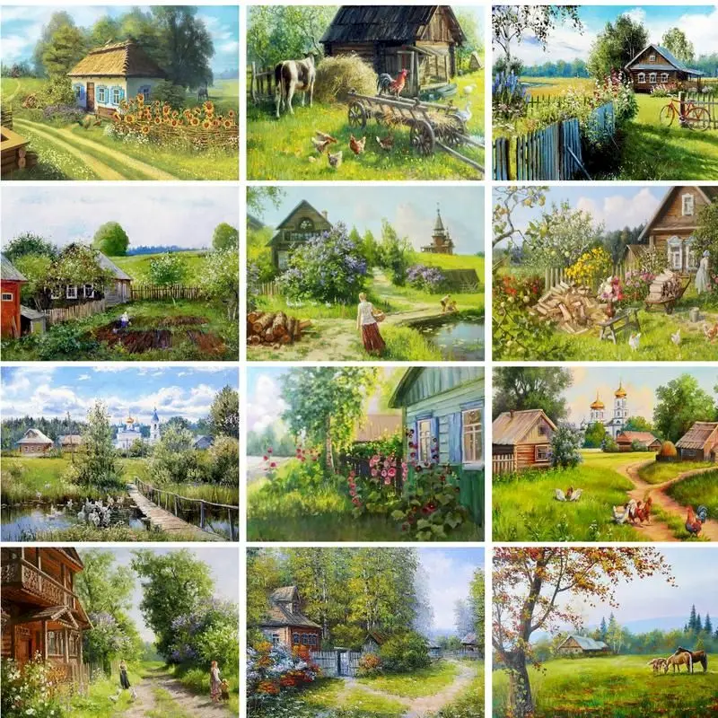 GATYZTORY 40x50cm Painting By Number Village Scenery Drawing On Canvas Diy Pictures By Number Kits Handpainted Home Decor Gift