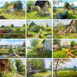 GATYZTORY 40x50cm Painting By Number Village Scenery Drawing On Canvas Diy Pictures By Number Kits Handpainted Home Decor Gift