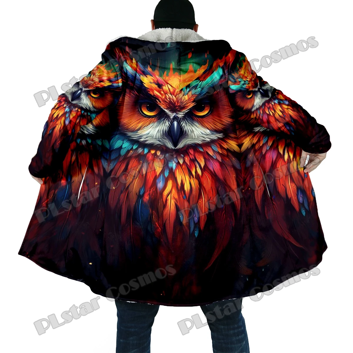 

Winter Fashion Men's cloak Animal Owl Pattern 3D All Over Printed Thick Fleece Hooded Cloak Unisex Casual Warm Cape Coat DP57