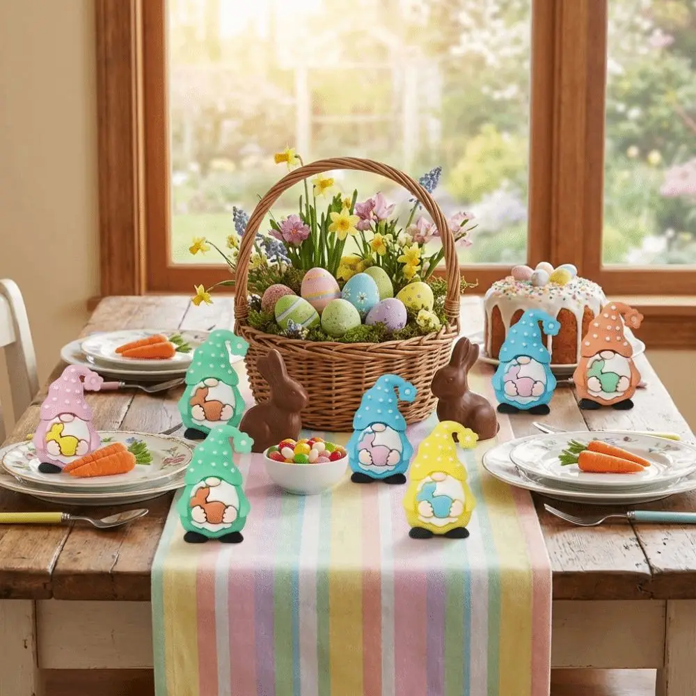 5Pcs PVC Easter Gnome Figurines Basket Fillers Realistic Mini Bunny Ornament Simulated Handicraft Dwarf Statues Egg Hunt