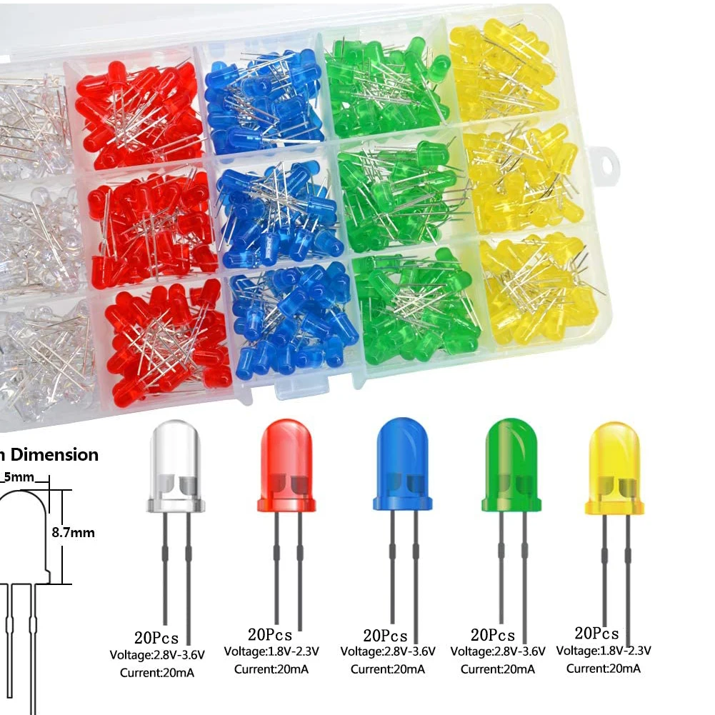LAUBEI 100PCS/lot  3mm 5mm F3 F5 Round LED Ultra Bright White Green Yellow Blue White Red Light Emitting Diode For Diy Kit