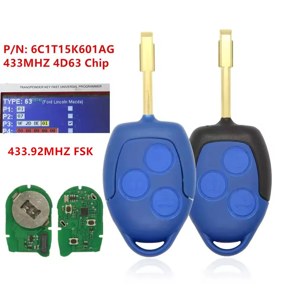 KEYECU Replacement Cheap TRANSIT Remote Head Key FOB 433MHz 4D63 Chip for Ford Transit WM VM 2006-2014 P/N: 1721051 6C1T15K601AG