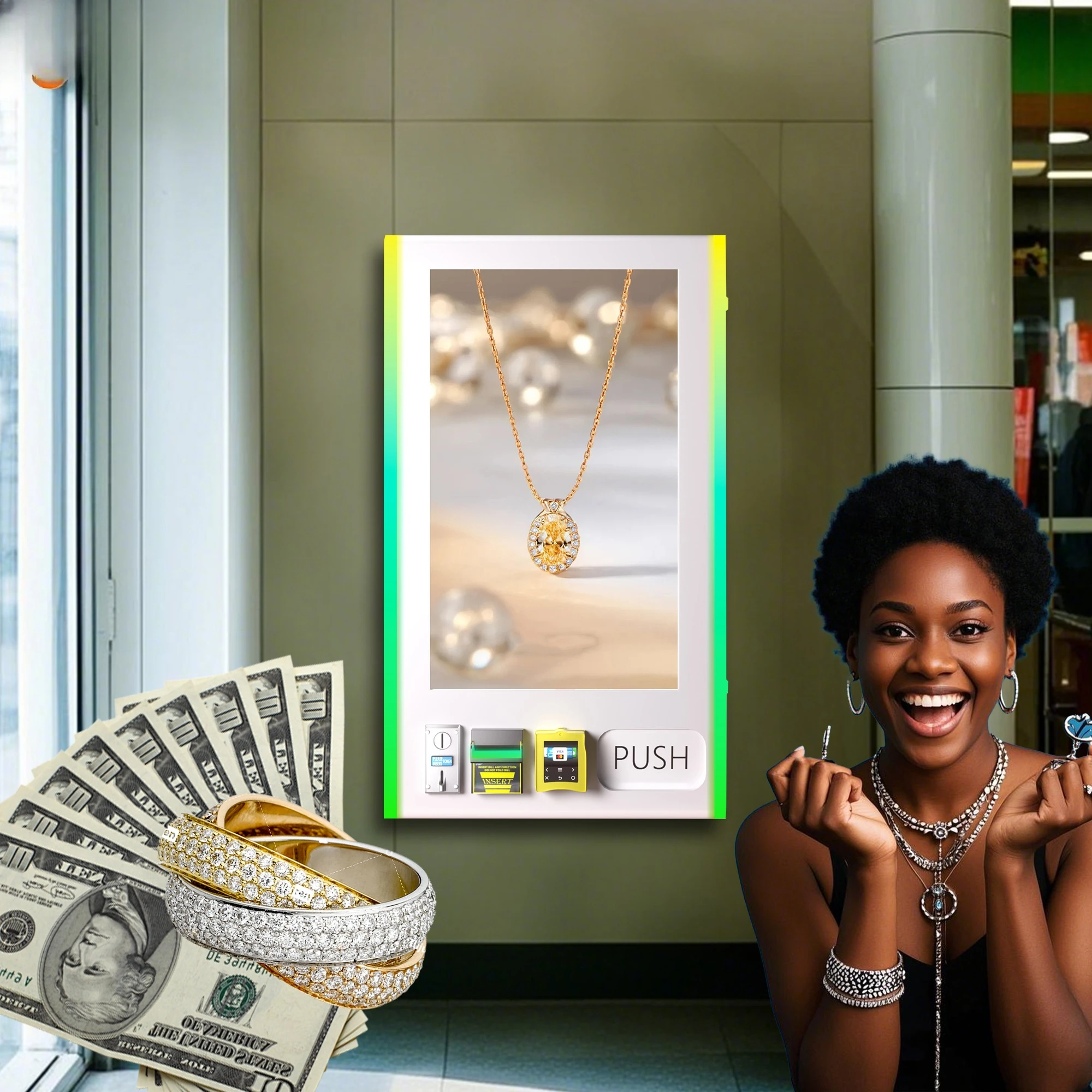 32inch Digital Touch Screen Mini Vending Machine, Support Nayax Credit Card Payment, Wall Mounted Vending Machine