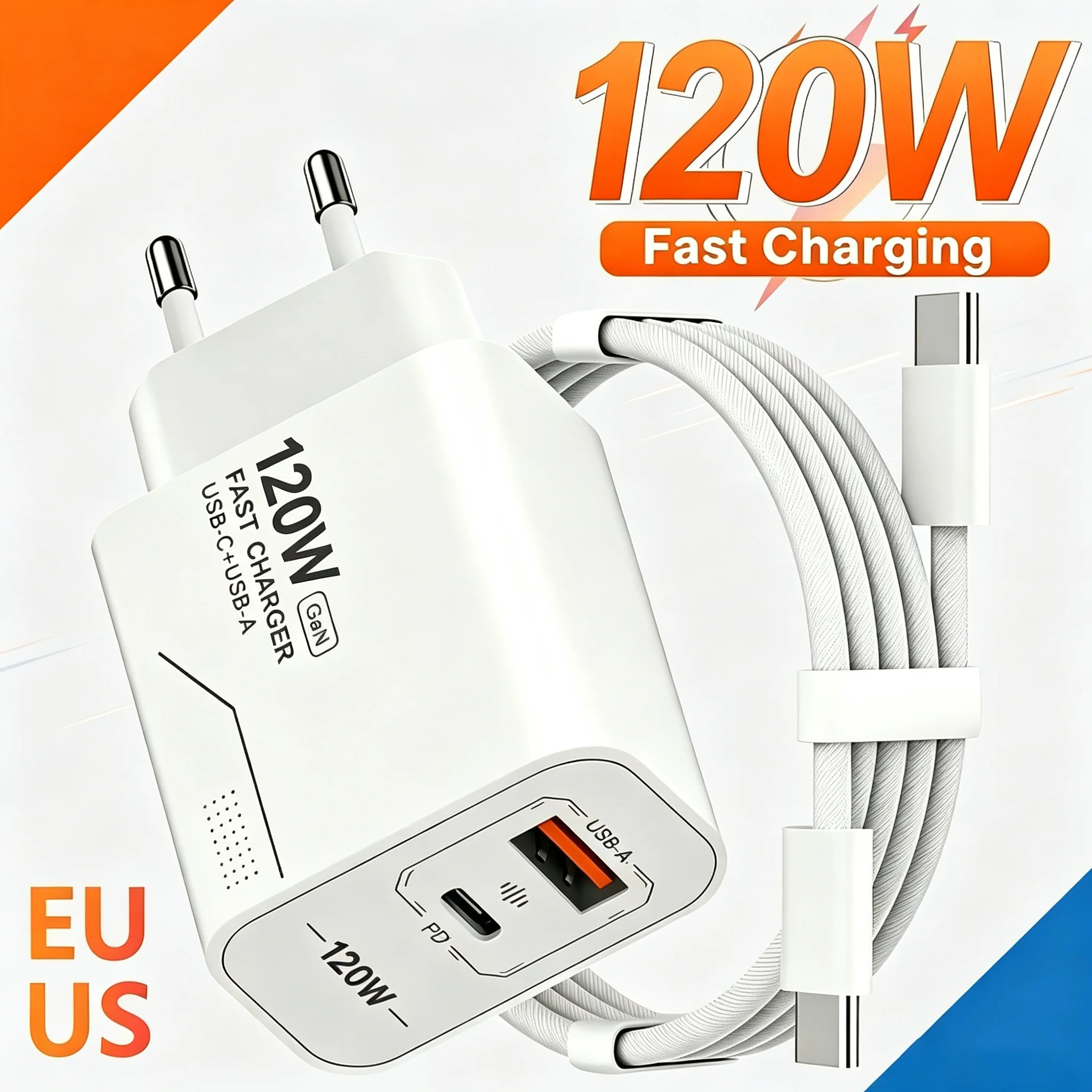 2‑Port Phone Charger Power Adapter 65W PD USB C Fast Charging Charger For iPhone Samsung Xiaomi Type C EU/US Plug Wall Charger