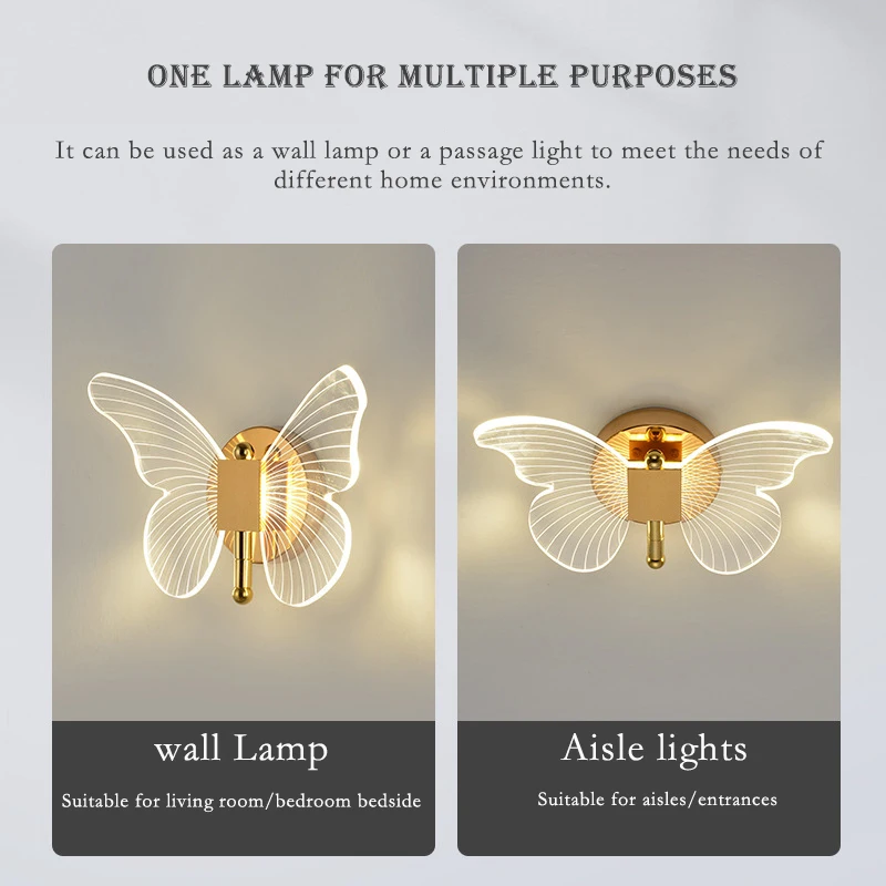 Lustre LED Wall Light Fixture Butterfly Sconces For Ceiling Kitchen Bedside Living Room Decor Nordic Acrylic Wall Lamp Ac220V