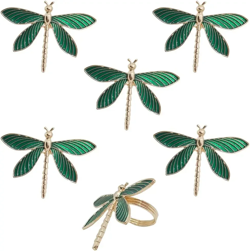 

6Pcs Dragonfly Napkin Rings Alloy Serviette Ring Cloth Napkin Holder Buckles for Table Settings Wedding Receptions Dinner Party