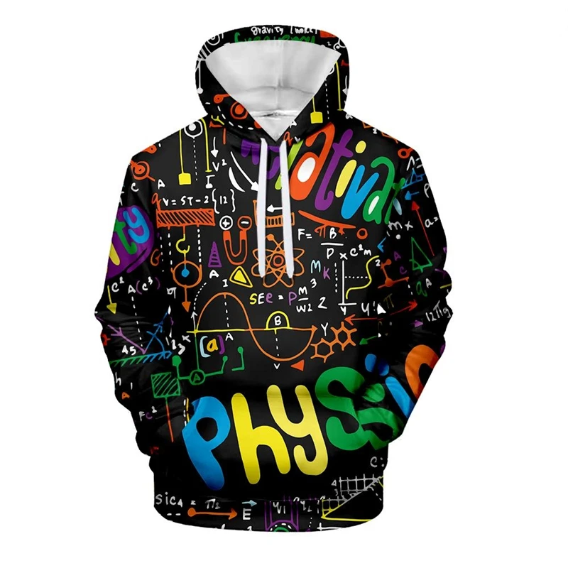 Funny Mathematical Physics Formula Pattern Hoodies Fashion Casual Long Sleeve Mens 3D Printed Hoodie Loose Streetwear Pullovers