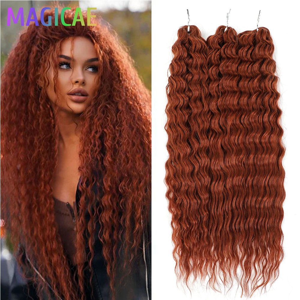 Ariel 3Pcs Rambut Kepang Crochet Oranye Coklat 24 Inci 300 Gram Gelombang Air Dalam Twist Rambut Keriting Pirang Piano Serat Tahan Panas Ombr