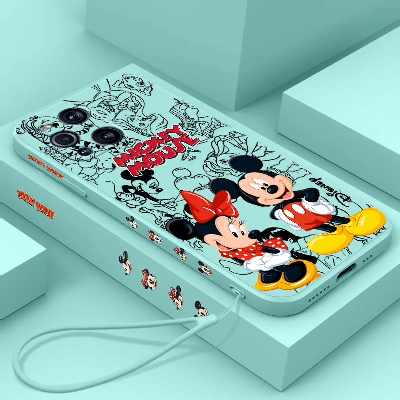 

Disney Mickey and Minne Liquid Left Rope Phone Case For iPhone 16 15 14 13 12 11 Pro Max Mini X XR XS 8 7 Plus Funda Shell Soft