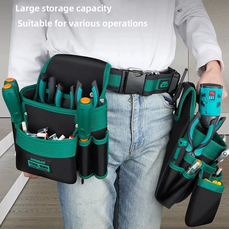 GREENER Versatile Heavy Duty Tool Waist Bag Oxford Cloth Belt Pouch Storage Organizer For Electrician Plumber Carpenter Repair