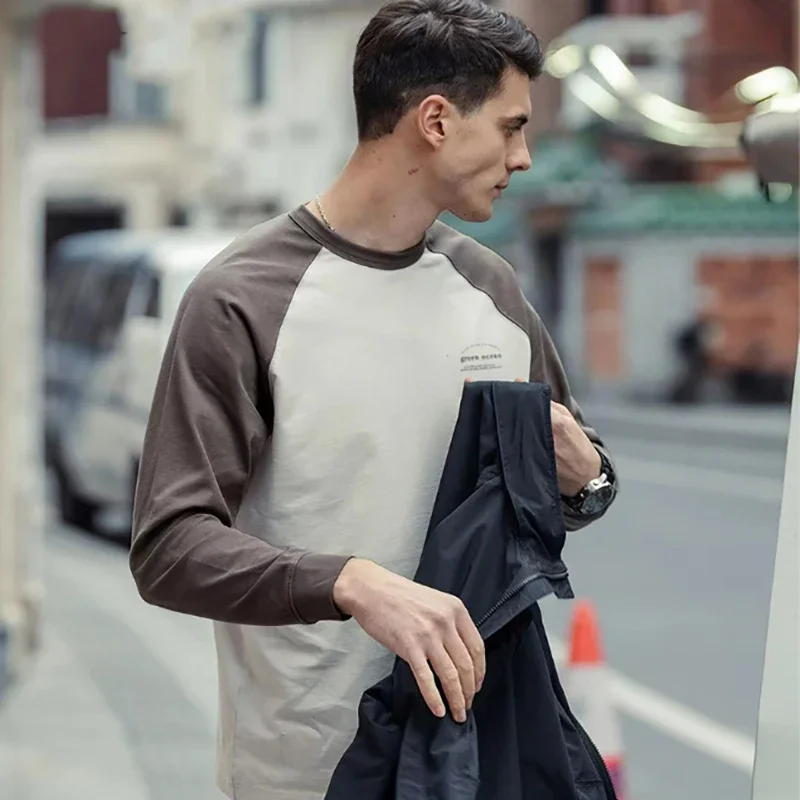 LIBIELIY موضة س الرقبة تقسم رسالة مطبوعة تي شيرت غير رسمي ملابس للرجال 2025 ربيع جديد فضفاض الكورية القمم كل مباراة المحملة Sh #4