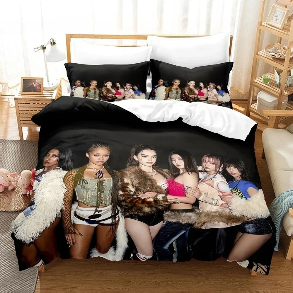 Katseye Kpop Bedding Set 3PCS Star Logo Print Duvet Cover All Sizes Customizable for Teens Bedroom Twin Full Queen King Size