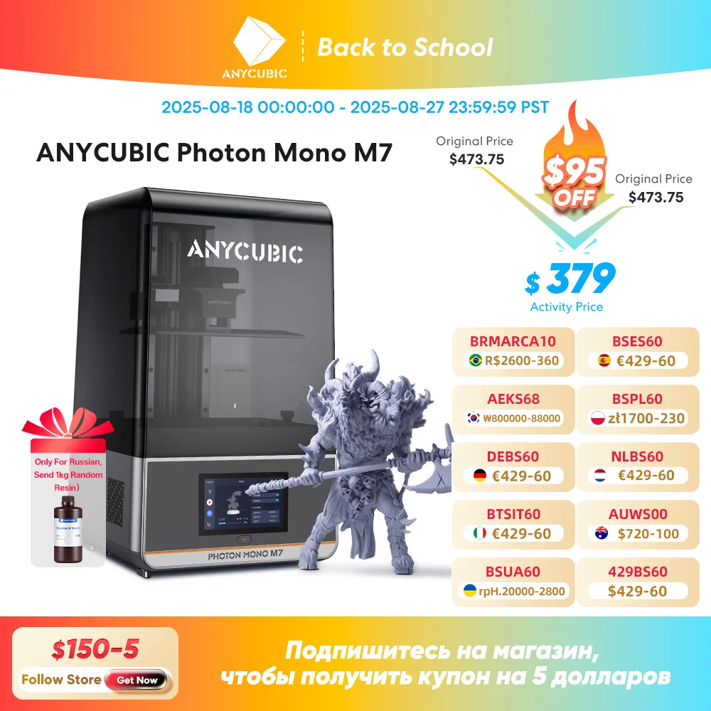 

ANYCUBIC Photon Mono M7 14K Скорость до 150 мм/ч Печать Моно 3D-принтер MSLA 10 дюймов 3D-принтер из смолы с ЖК-дисплеем Размер 223*126*230 м