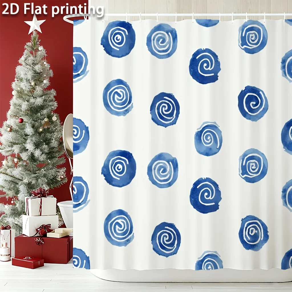 Watercolor Spiral Dot Pattern Shower Curtain 1pc with 12 Hooks for Bathroom Home Decor Polyester 2D Flat Print 70.8x70.8 Inch