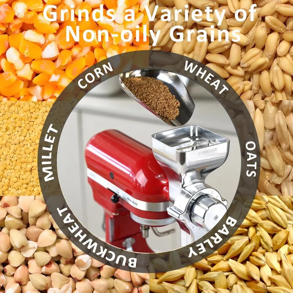 Ganzmetall-Getreidemühraufsatz für KitchenAid-Standmixer, für nicht fettige, trockene Getreide, Weizen, Hafer, Reis, Mais, Fläser und andere Getreide