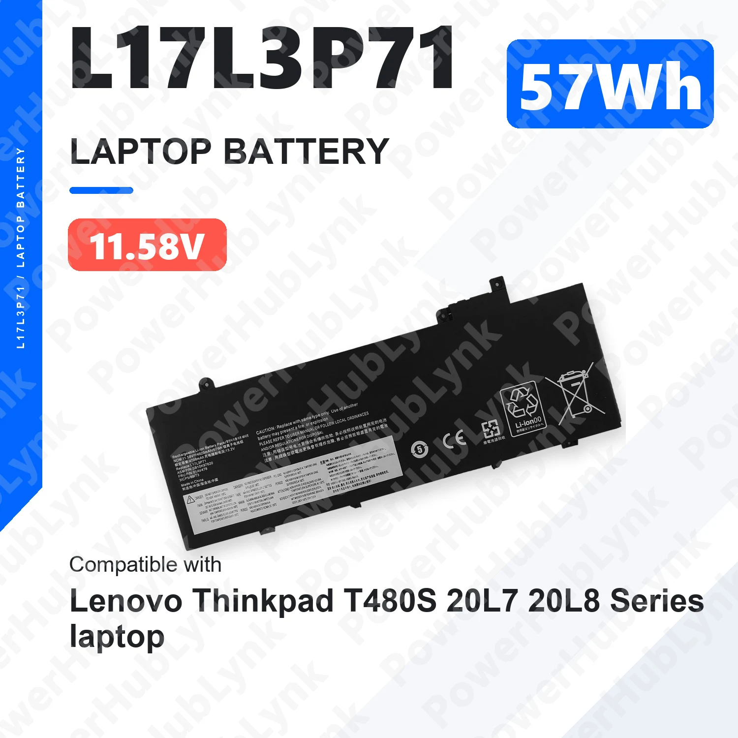 L17L3P71 11.58V 57Wh Laptop Battery For Lenovo ThinkPad T480S L17M3P71 01AV479 01AV480 L17S3P71 01AV478 SB10K97620