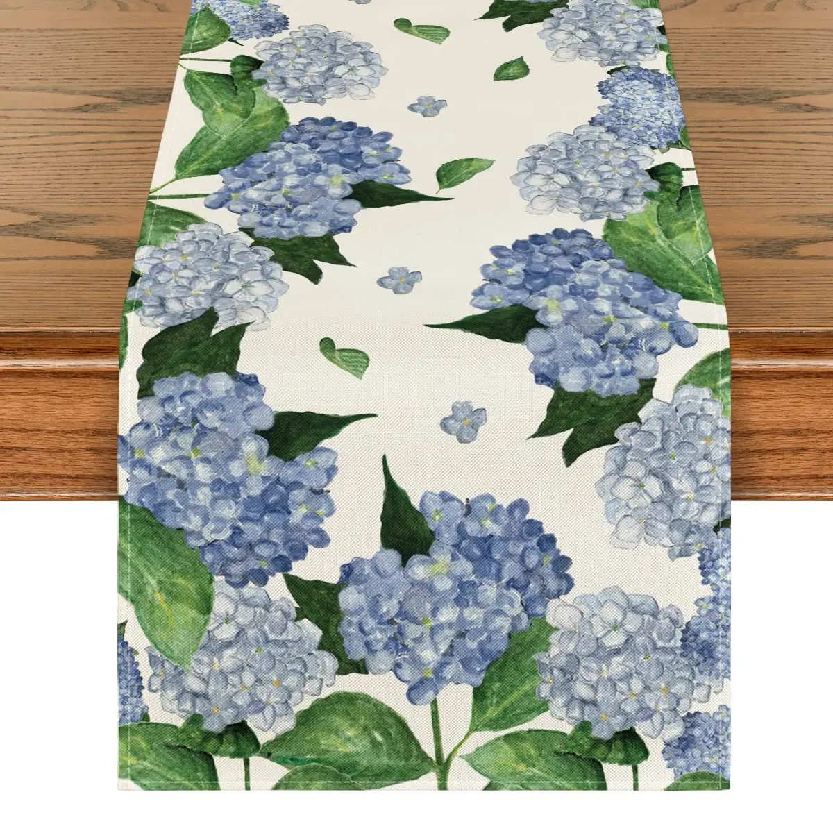 Hydrangea Table Runner, Spring Summer Seasonal Kitchen Dining Table Decoration for Indoor Outdoor Holiday Home Party Decor