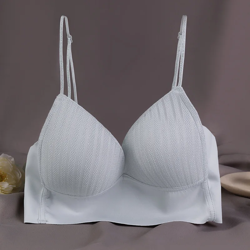 French Bra For Women Gathered Ice Silk Seamless Tube Top Light Triangle Cup Beauty Back Wrapped Chest Underwear Ladies Lingerie