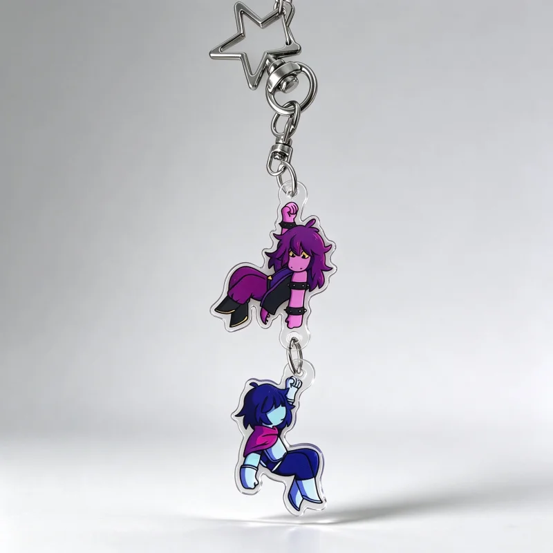 Anime-related acrylic keychains - purple and blue dual-color character pendant - five-pointed star chain pendant decoration