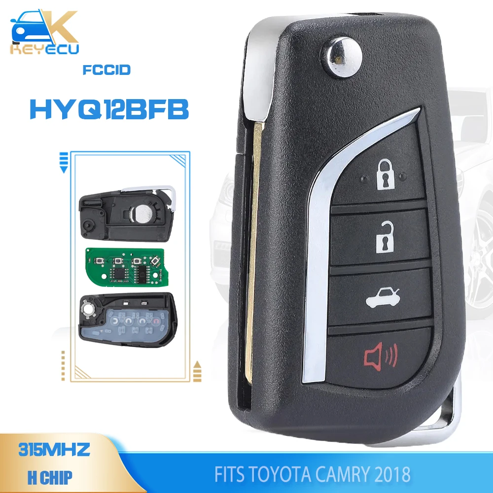 

KEYECU HYQ12BFB, 89070-06790 Flip Remote Key 4 Button 315MHz H Chip Replacement for Toyota Camry 2018 TOY48 / TOY43 Blade