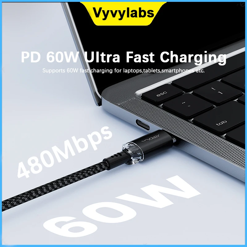 

Vyvylabs Crystal series fast charging data cable 60w Type-C to Type-C cable suitable for Xiaomi Samsung Huawei suitable Macbook