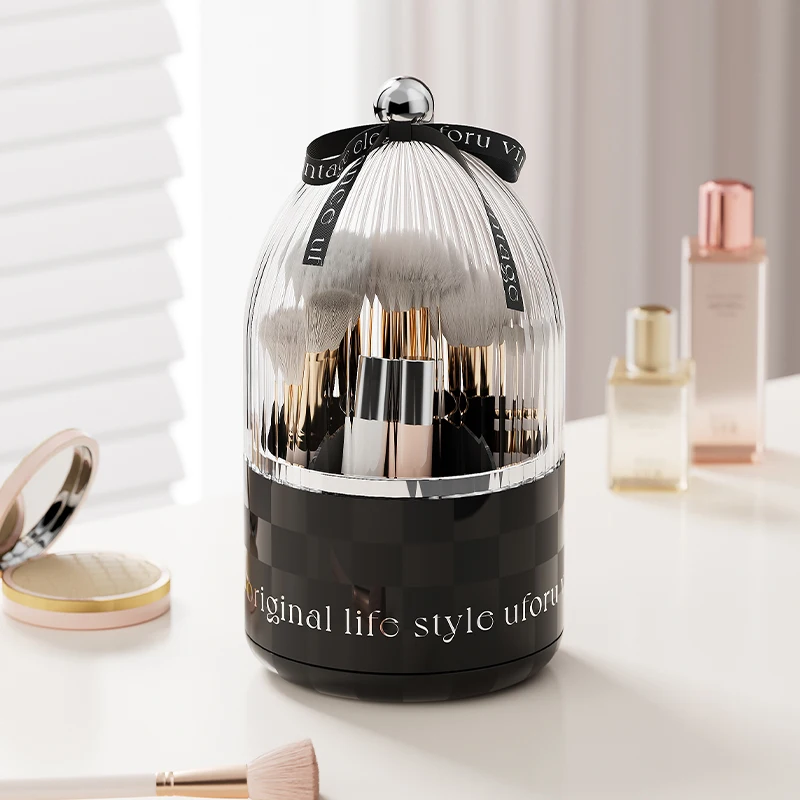 Cosmetic storage box Advanced sense dresser rotating pen holder with lid dustproof makeup brush transparent storage box