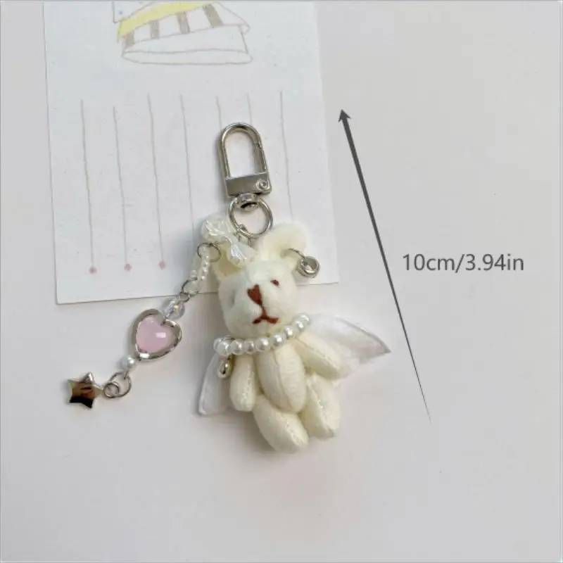 Stylish Punk Angel Bunny Soft Keychain Pendant Telephone Chain Backpack Charm Trendy Female Bag Hanging Pair Accessory Souvenir view 6