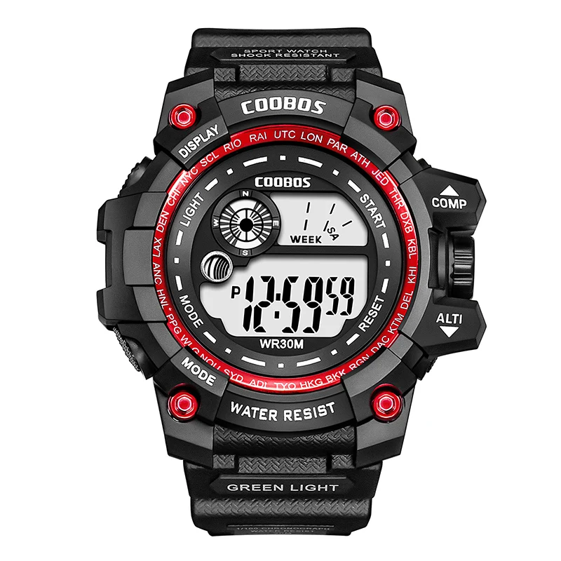 COOBOS Men\'s Digital Watch 30M Waterproof Sports LED Electronic Wristwatch Multi Dial Luminous Calendar Male Clock reloj hombre