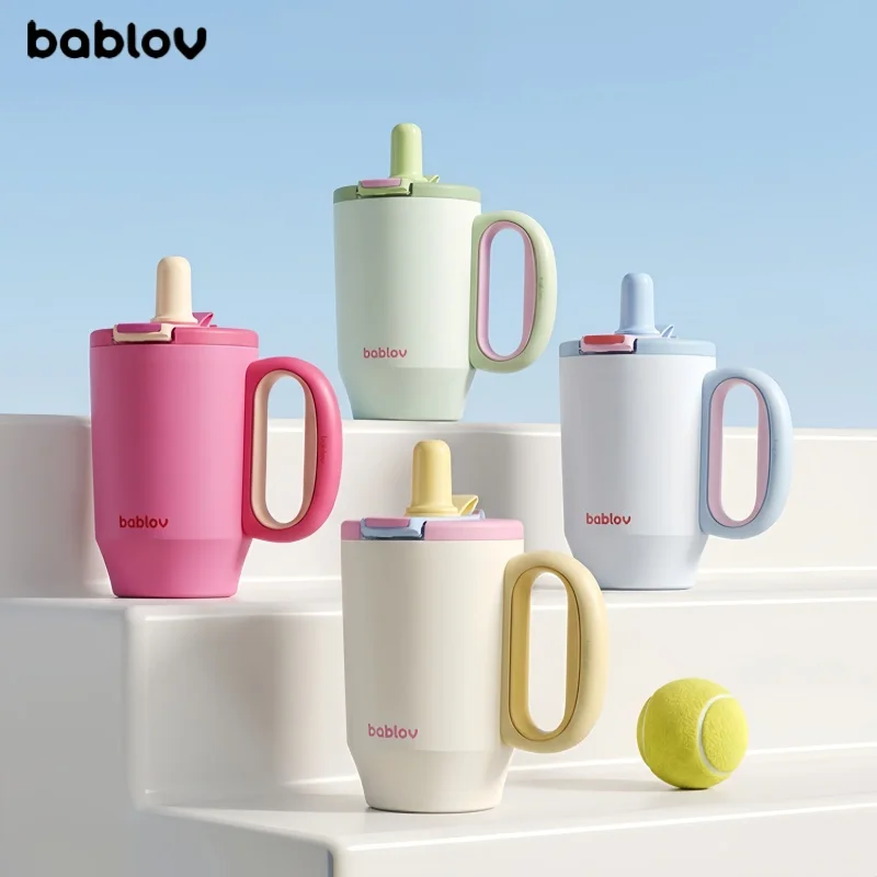 Bablov 680ML Thermos Cup 316 Stainless Steel Vaccum Flask Portable Coffee Milk Tumbler Dual-Drink Straw Cup Office Desktop Mugs