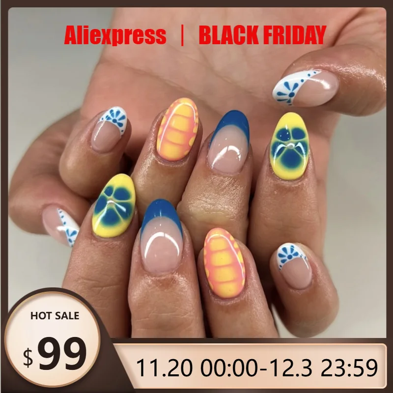 

24 шт., пресс для ногтей, короткие круглые французские цветы, простые типсы с полным покрытием для женщин и девочек, съемные носимые ногти, повседневная одежда