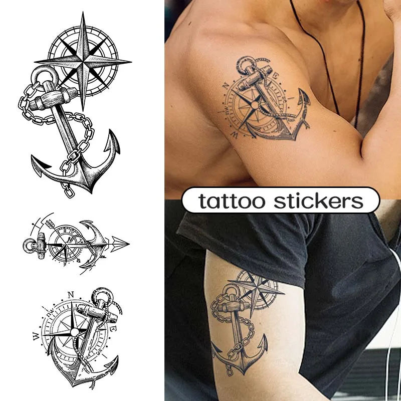 2pic Temporary Waterproof Geometric Pattern Tattoo With 3 Boat Anchor Pointers, Lasting For 1To 2Weeks,For arm and neck