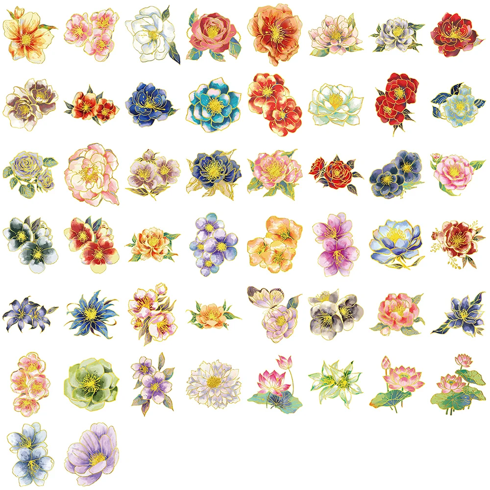 10/30/50pcs INS Leuke Vergulden Elegante Bloemen Cartoon Stickers Esthetische Decoratie Decals DIY Bagage Notebook Waterdichte sticker