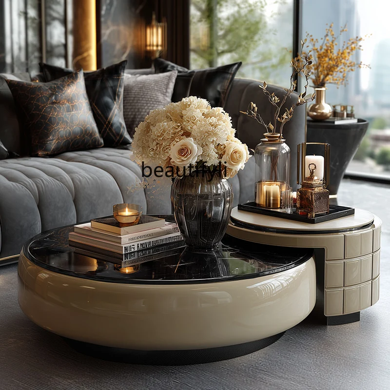 

Легкий роскошный круглый журнальный столик для гостиной, большой и маленький круглый журнальный столик из цельного дерева, креативный суперкристаллический камень