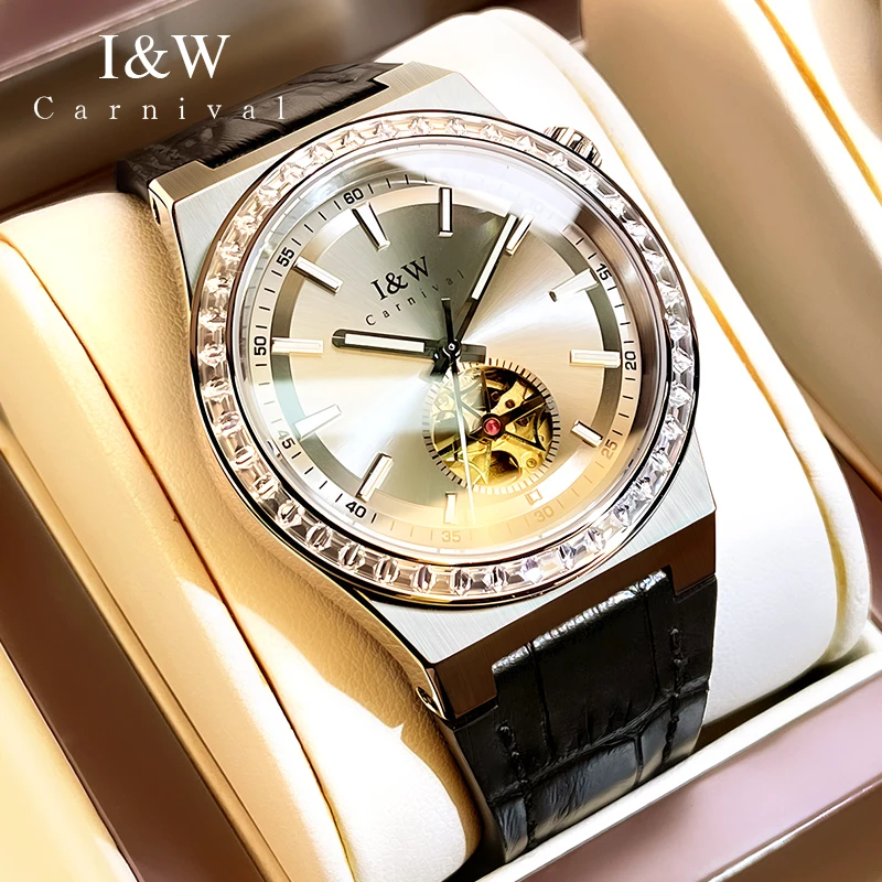 

Карнавальный бренд IW, элитная серия, роскошные сапфировые механические часы с турбийоном для мужчин, водонепроницаемые часы из натуральной кожи 50 м, мужские часы