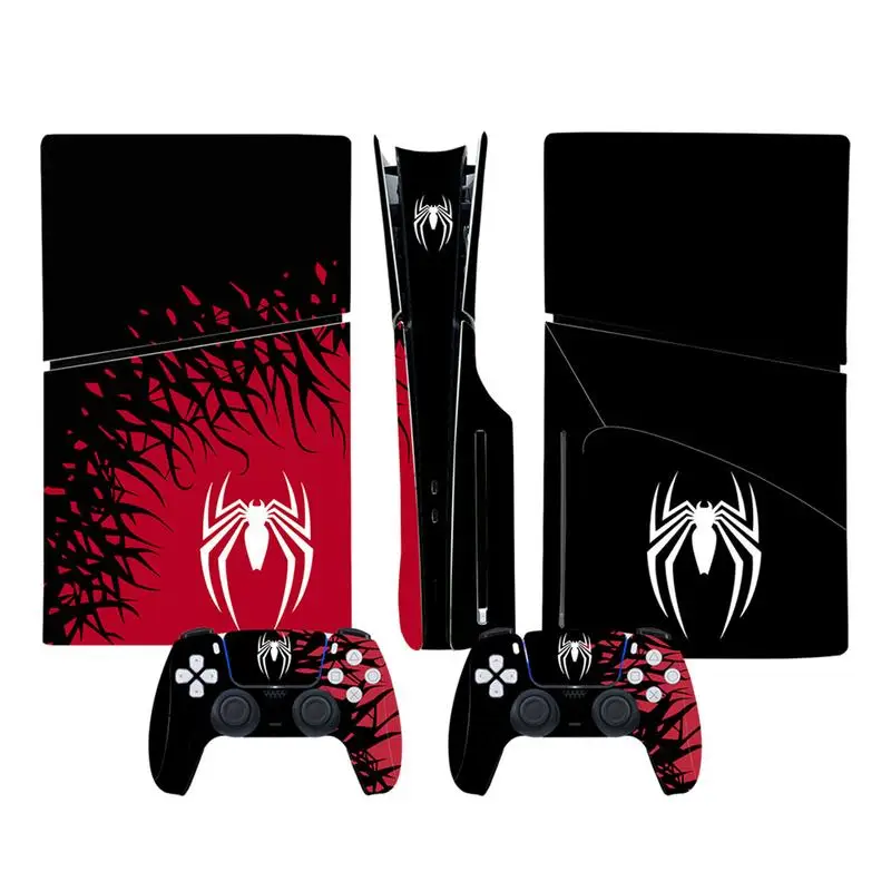 

PVC Cover Skins for Playstation 5 Slim Console Spider Skin Wraps Set for PS5 Disc Edition Controller Stickers Accessories