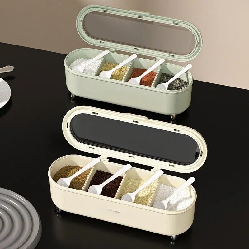 Household Kitchen Seasoning Box Combination Set, Four Compartment Storage Integrated, Multi Compartment Light Seasoning Jar