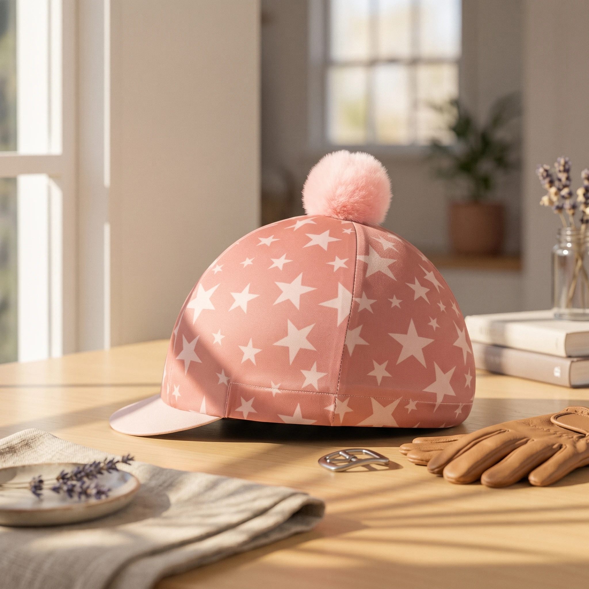 Riding Hat Cover with Tassel Star Print Horse Riding Helmet Cover Headwear Cute Four-Way Stretch for Equestrians