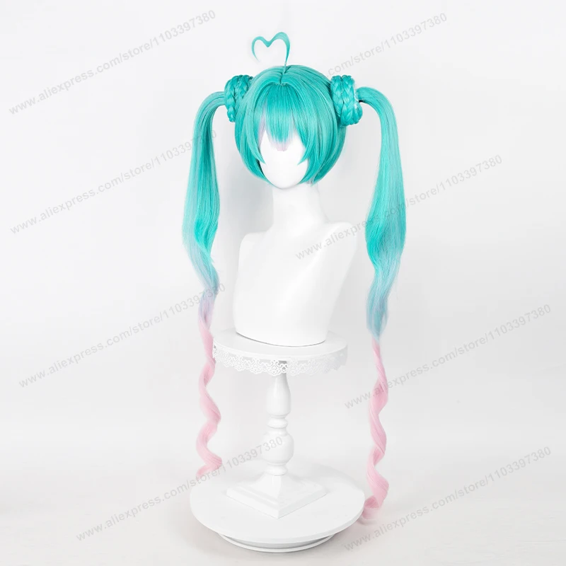 Anime Miku Mode Subcultuur 100Cm Lang Blauw Roze Gradiënt Vrouwen Haar Tweelingstaarten Vezel Hittebestendige Synthetische Pruiken