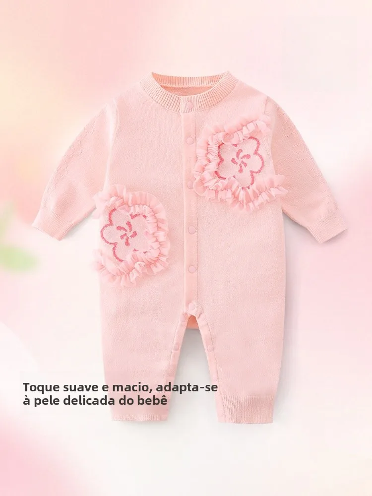 女の赤ちゃんの春の新作ファッショナブルな純綿セーターロンパース衣装暖かい屋外登山服9-24ヶ月