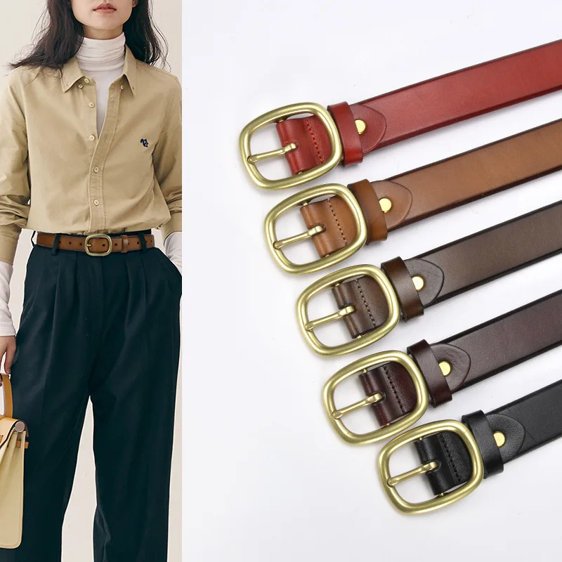 New Women's Leather Belt High Quality Pure First Layer Cowhide Retro Fashion Versatile Buckle Belt Wholesale