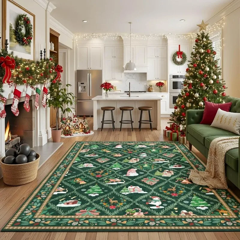 Christmas Living Room Carpet Large Area Diamond Pattern Bedroom Rugs Fashion Machine Washable Non-slip Soft Coffee Table Mats 러그