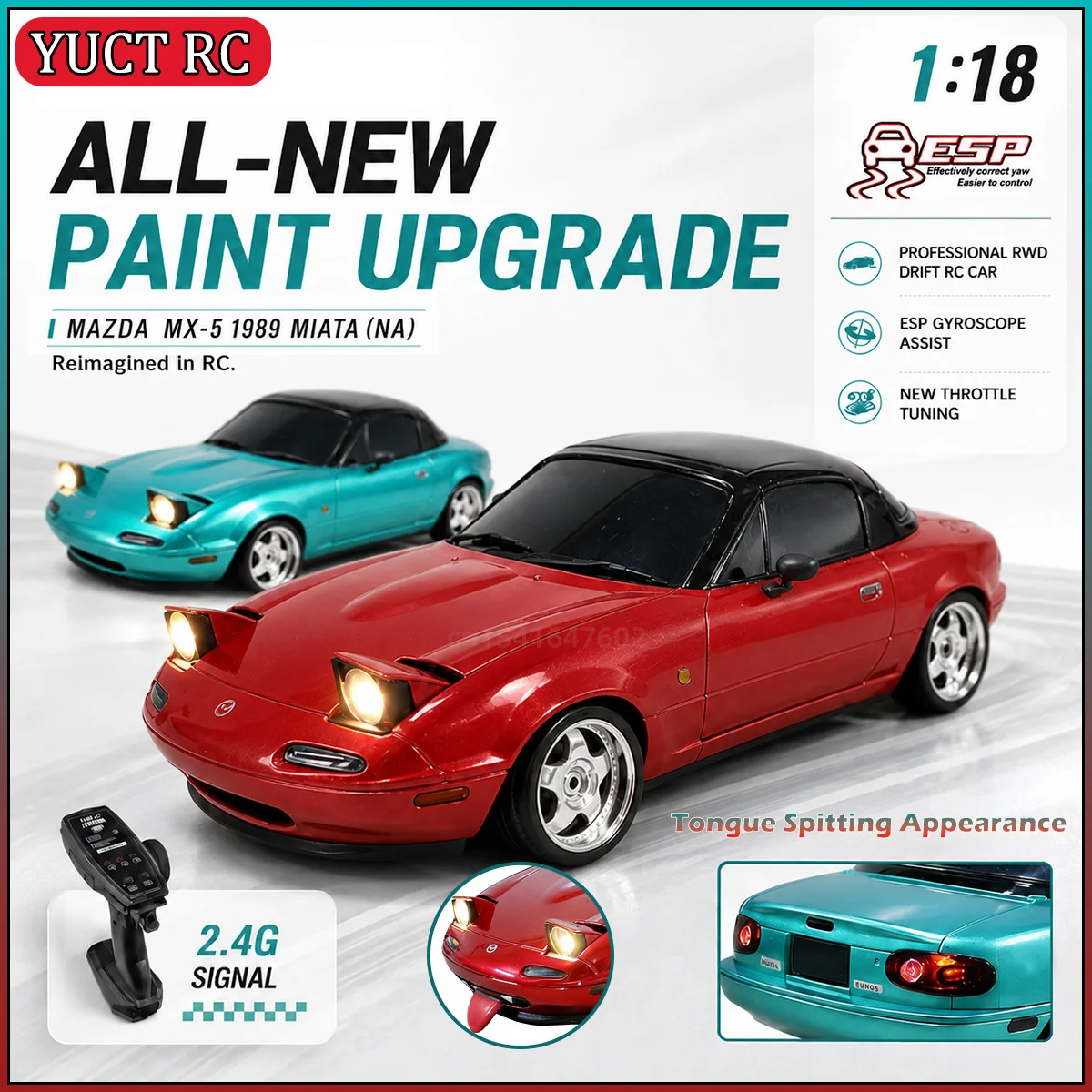 

LDRC LD1804 MX-5 1/18 Scale RWD RC Drift Car 2.4G Remote Control LED Headlight Funny Tongue Toy Car Collectible Gifts Toys