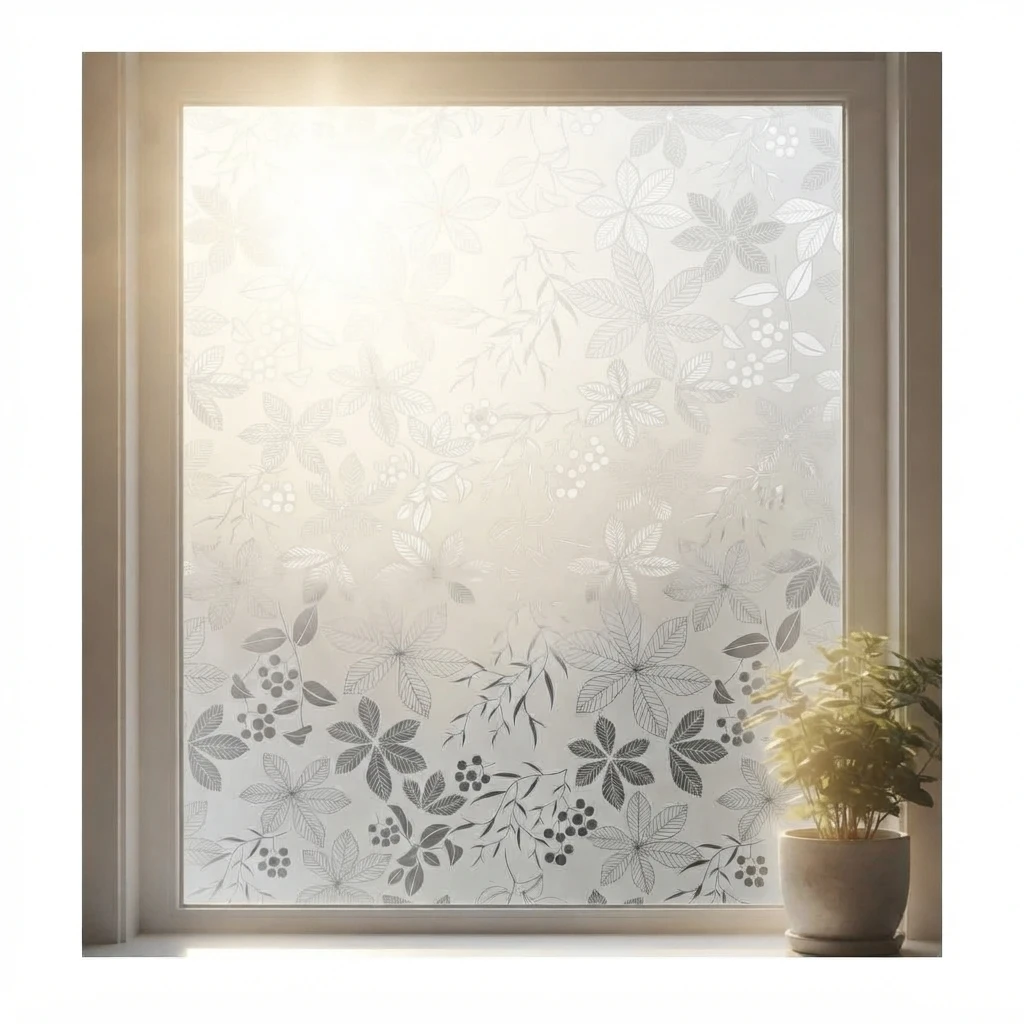 Watercolor Purple Floral Self-Adhesive Window Film Privacy Frosted Decorative Glass Sticker UV Blocking Removable Cover