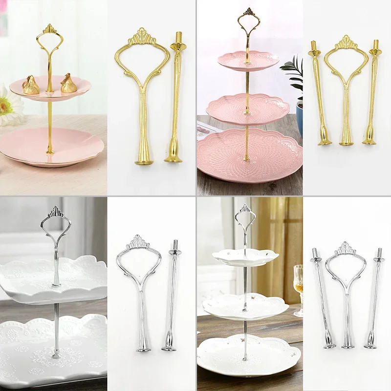 2/3 Tier Glass Stand Afternoon Tea Wedding Plates Party Tableware Golden/Silver Tier Cake Plate Stand Cupcake No Plate