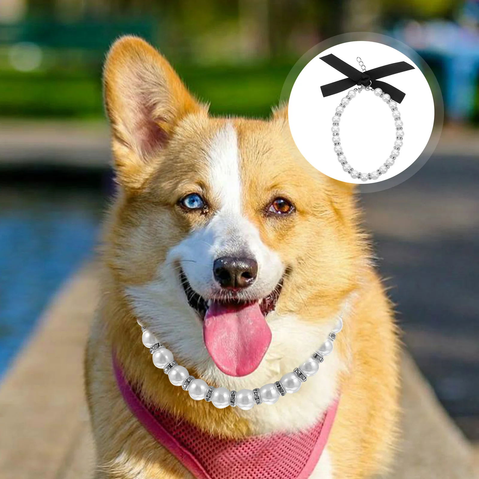 

Dog Cat Imitation Pearls Necklace Collar Bling Accessories Ribbon Bow Pet Jewelry for Female Cats Dogs Pink Cat Necklace Collar