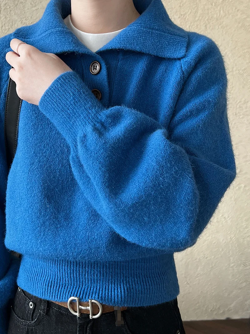 

Autumn Winter New Style Sheep Cashmere High Waist Korean Style Soft Cozy Short Polo Neck Knitwear Women's Slim Fit Sweater