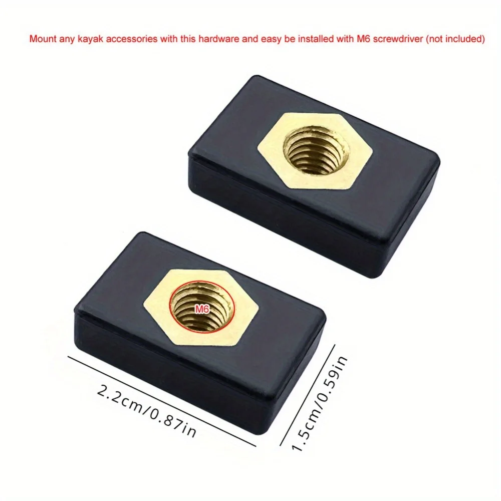 6pcs M6 Copper Sliding Nut Kayak Side Track Rail Silders Fishing Rod Pole Holder Mounting Base for Kayak Boat Canoe